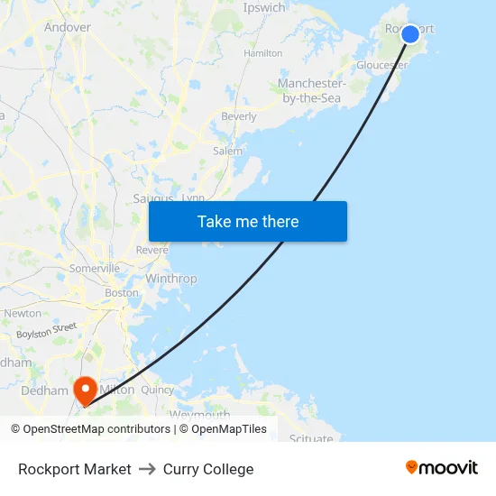 Rockport Market to Curry College map