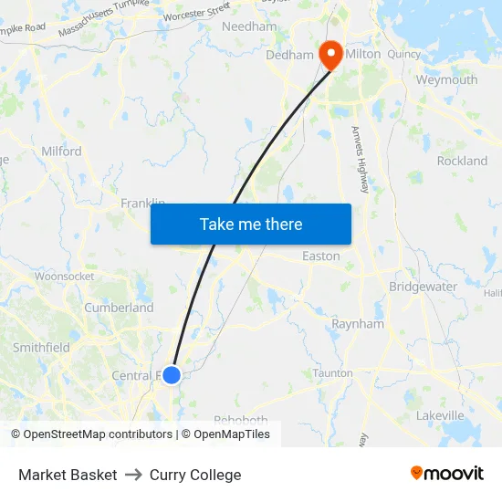 Market Basket to Curry College map