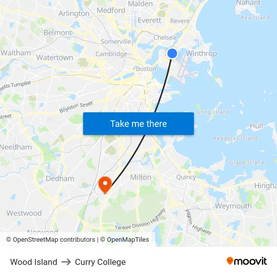 Wood Island to Curry College map
