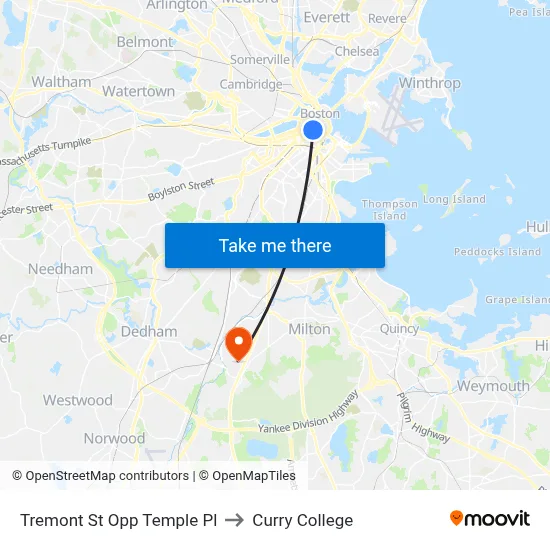 Tremont St Opp Temple Pl to Curry College map