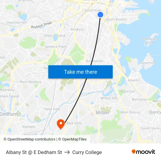 Albany St @ E Dedham St to Curry College map
