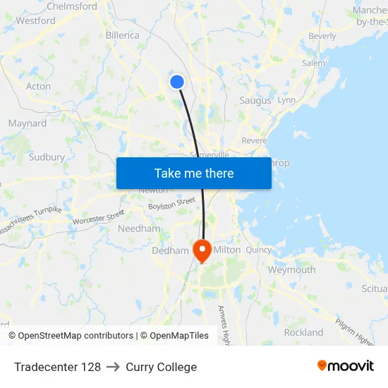 Tradecenter 128 to Curry College map