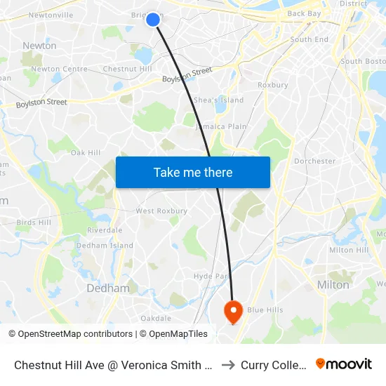 Chestnut Hill Ave @ Veronica Smith Ctr to Curry College map
