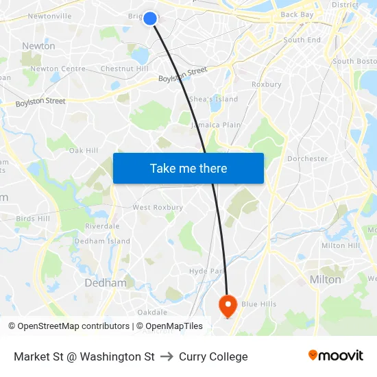 Market St @ Washington St to Curry College map