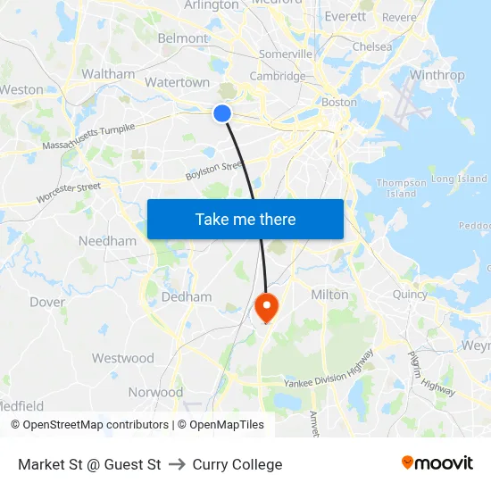 Market St @ Guest St to Curry College map