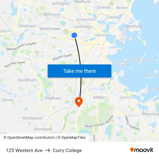 125 Western Ave to Curry College map