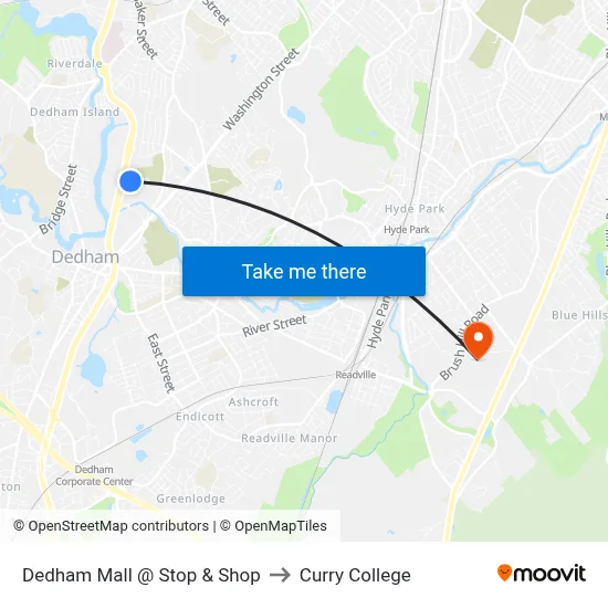 Dedham Mall @ Stop & Shop to Curry College map