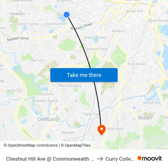Chestnut Hill Ave @ Commonwealth Ave to Curry College map