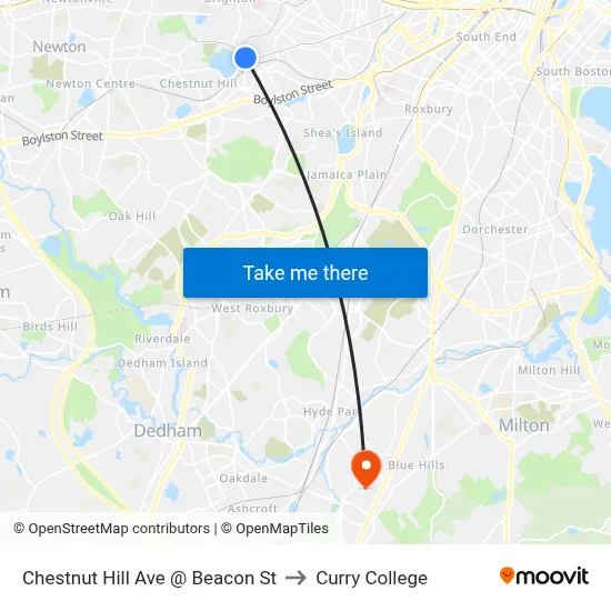 Chestnut Hill Ave @ Beacon St to Curry College map