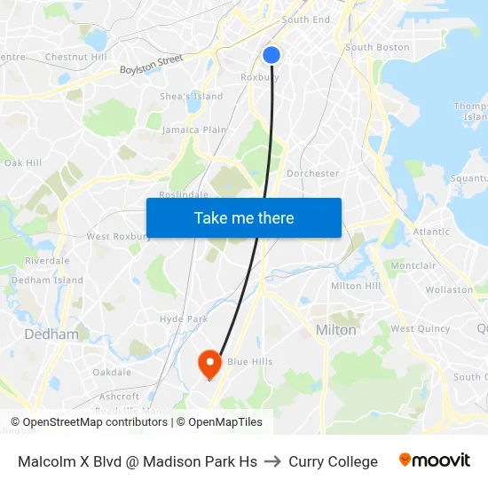 Malcolm X Blvd @ Madison Park Hs to Curry College map