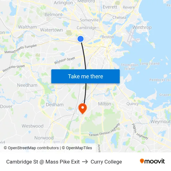 Cambridge St @ Mass Pike Exit to Curry College map