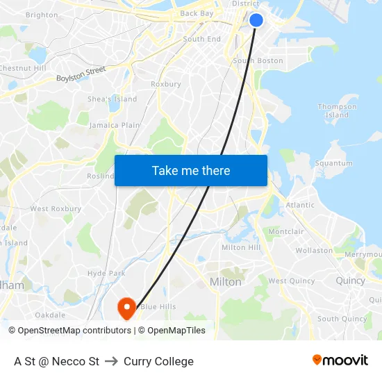 A St @ Necco St to Curry College map