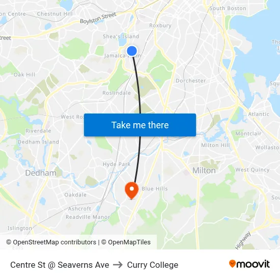 Centre St @ Seaverns Ave to Curry College map