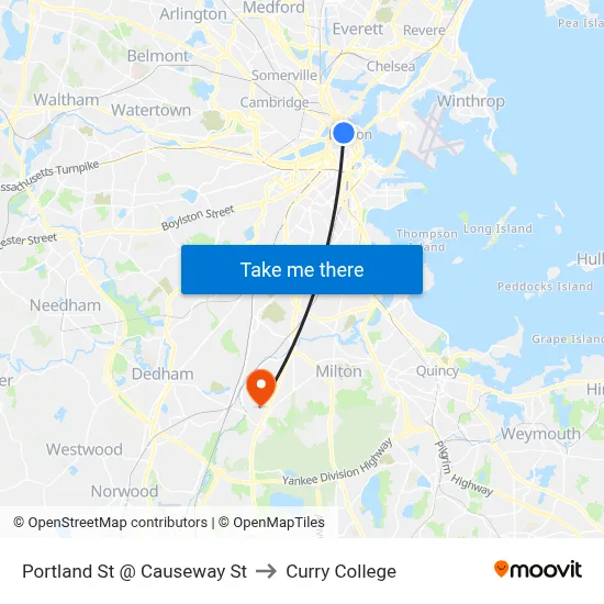 Portland St @ Causeway St to Curry College map