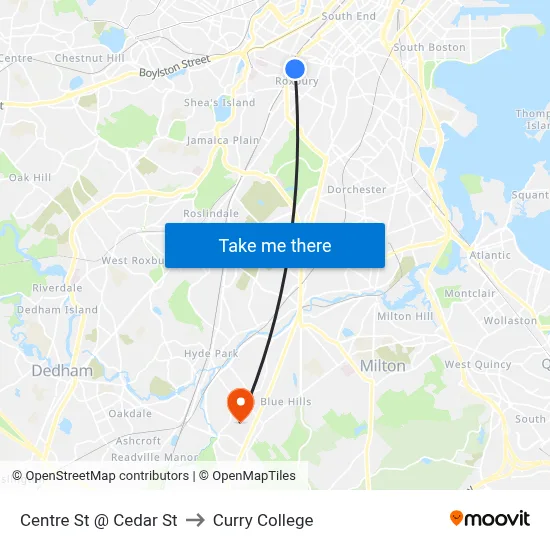 Centre St @ Cedar St to Curry College map