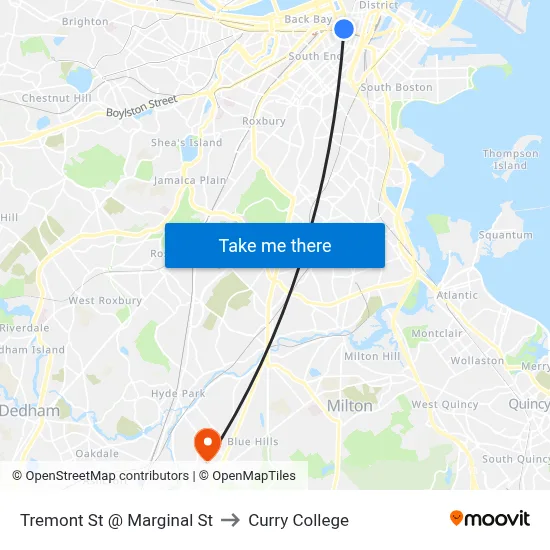Tremont St @ Marginal St to Curry College map