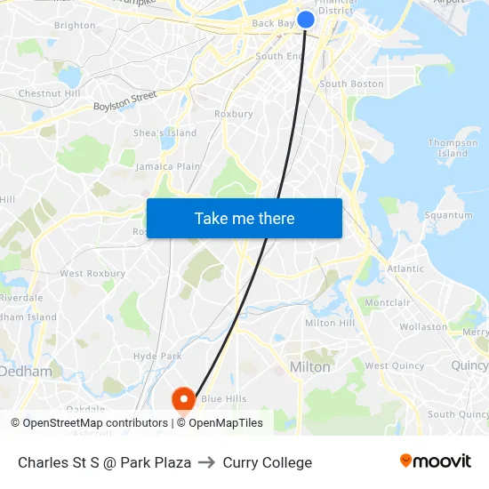 Charles St S @ Park Plaza to Curry College map