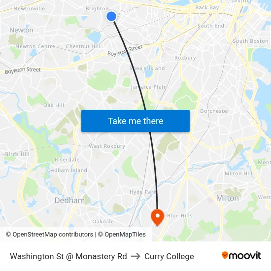 Washington St @ Monastery Rd to Curry College map
