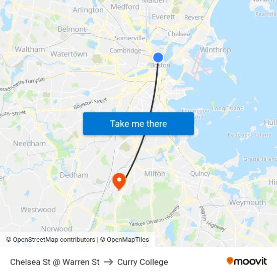 Chelsea St @ Warren St to Curry College map