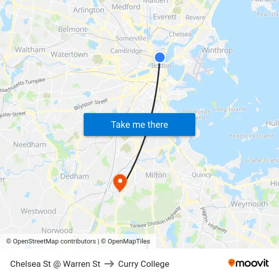 Chelsea St @ Warren St to Curry College map