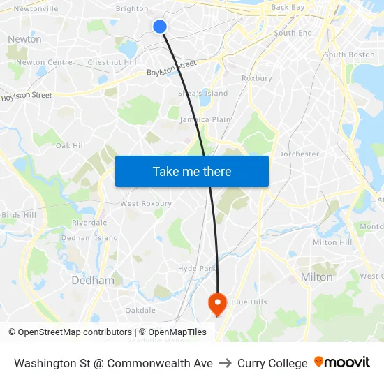 Washington St @ Commonwealth Ave to Curry College map