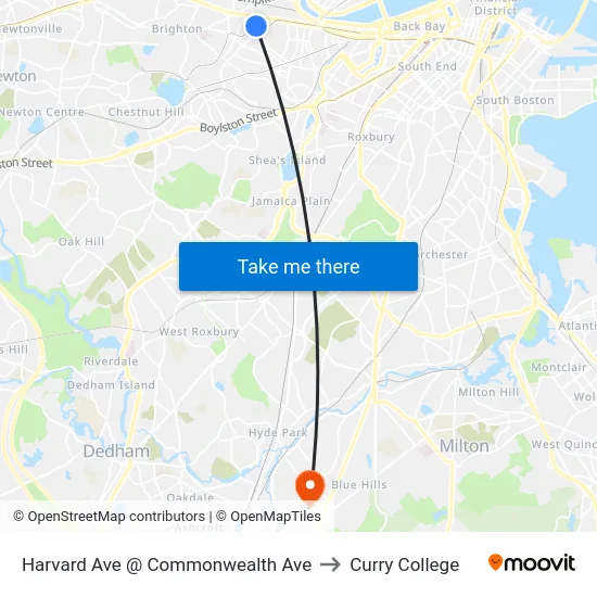 Harvard Ave @ Commonwealth Ave to Curry College map