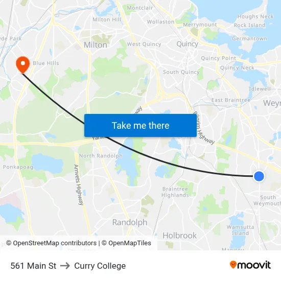 561 Main St to Curry College map