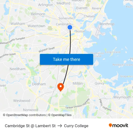 Cambridge St @ Lambert St to Curry College map