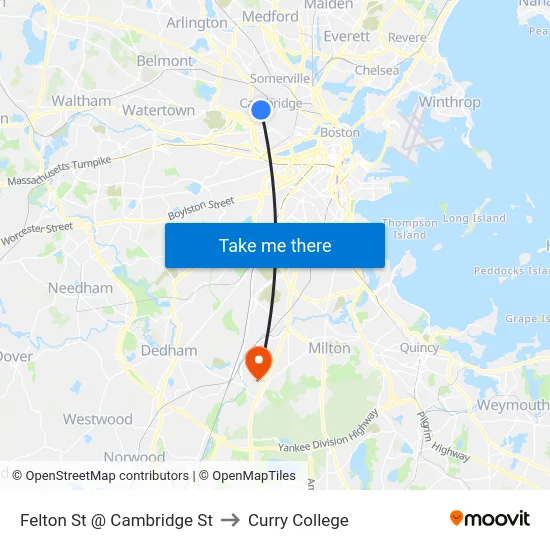 Felton St @ Cambridge St to Curry College map