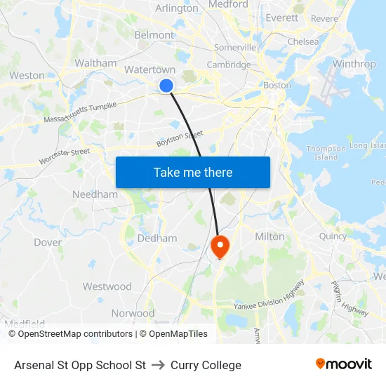 Arsenal St Opp School St to Curry College map