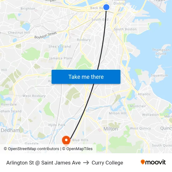 Arlington St @ Saint James Ave to Curry College map