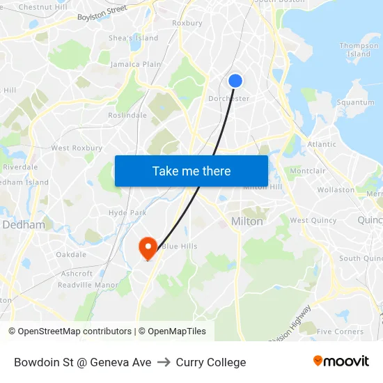 Bowdoin St @ Geneva Ave to Curry College map