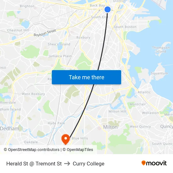 Herald St @ Tremont St to Curry College map