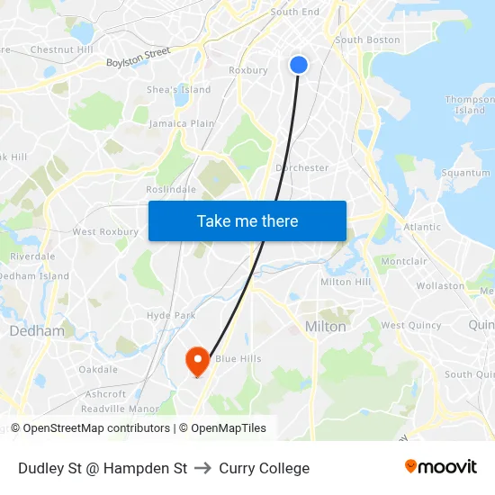 Dudley St @ Hampden St to Curry College map