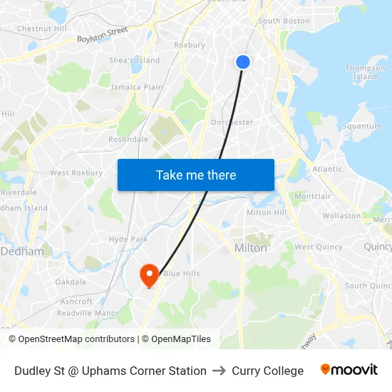 Dudley St @ Uphams Corner Station to Curry College map