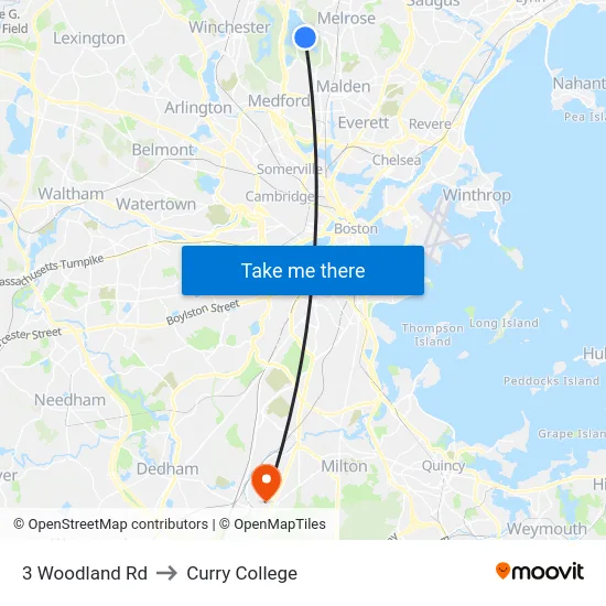 3 Woodland Rd to Curry College map