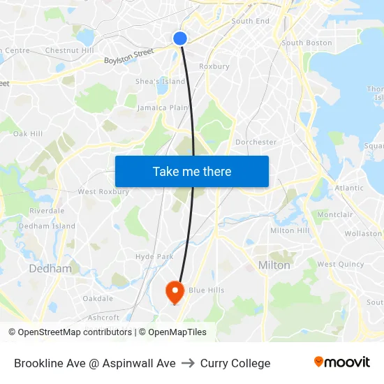Brookline Ave @ Aspinwall Ave to Curry College map