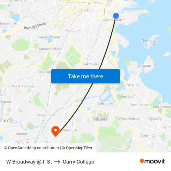 W Broadway @ F St to Curry College map
