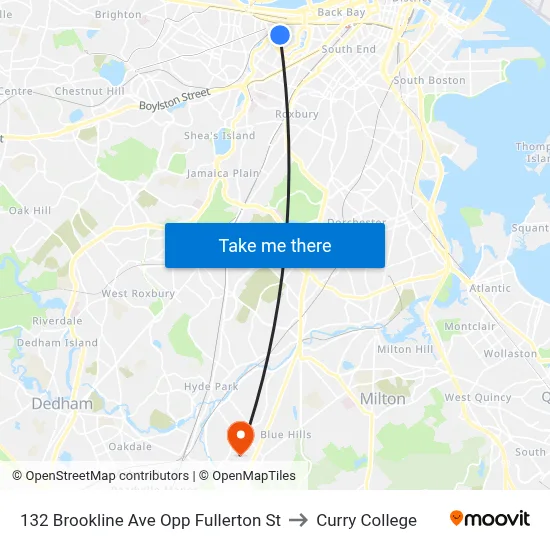 132 Brookline Ave Opp Fullerton St to Curry College map