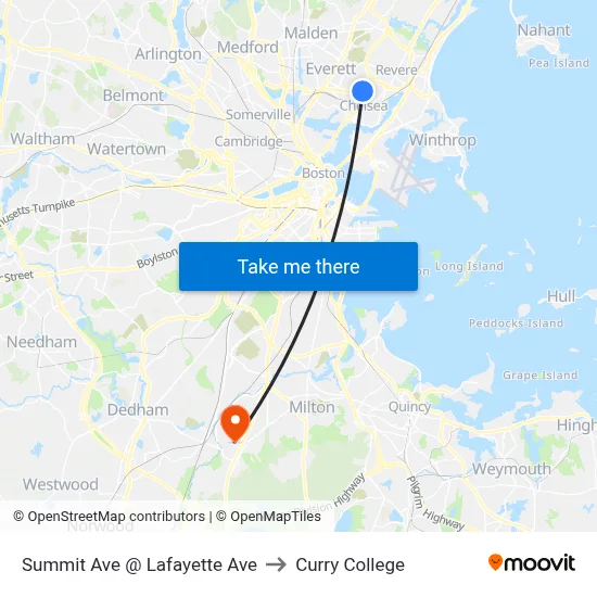 Summit Ave @ Lafayette Ave to Curry College map