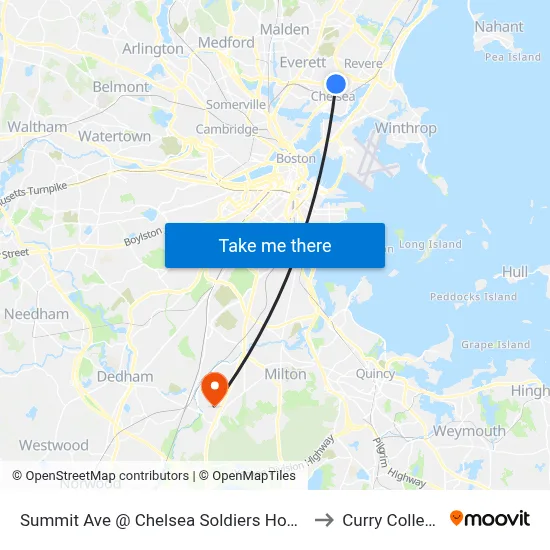 Summit Ave @ Chelsea Soldiers Home to Curry College map