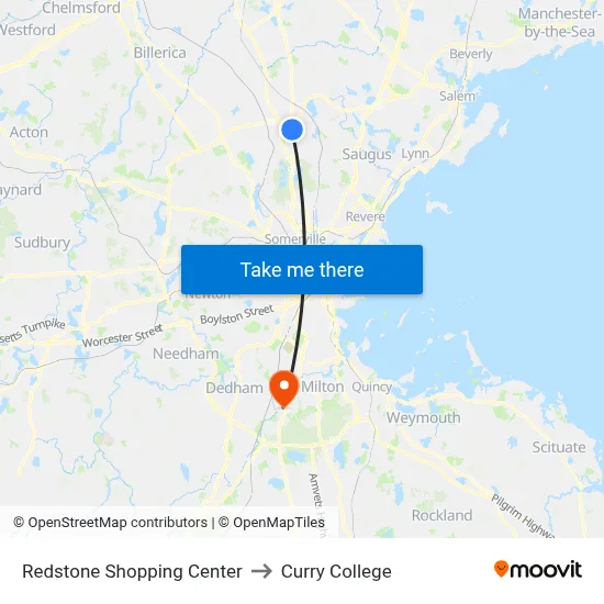 Redstone Shopping Center to Curry College map