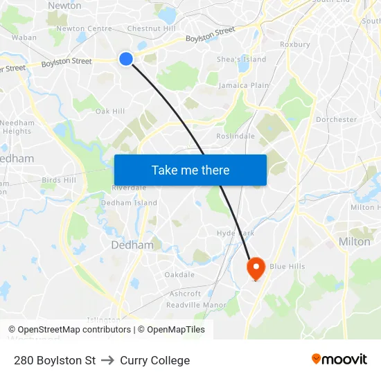 280 Boylston St to Curry College map