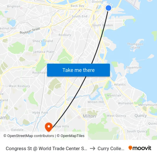 Congress St @ World Trade Center Sta to Curry College map