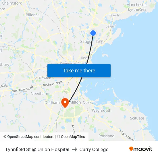 500 Lynnfield St to Curry College map