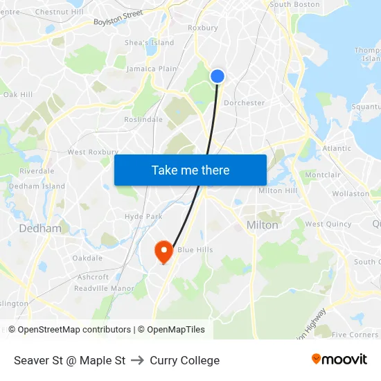 Seaver St @ Maple St to Curry College map
