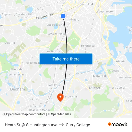 Heath St @ S Huntington Ave to Curry College map