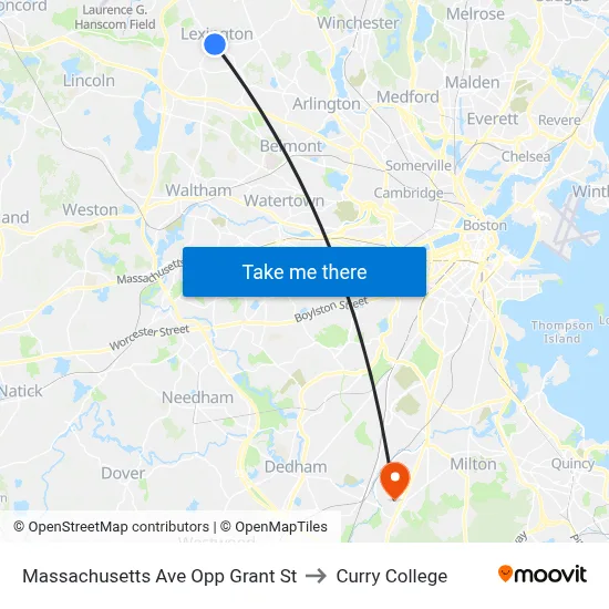 Massachusetts Ave Opp Grant St to Curry College map