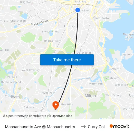 Massachusetts Ave @ Massachusetts Ave Station to Curry College map