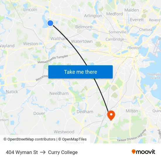 404 Wyman St to Curry College map
